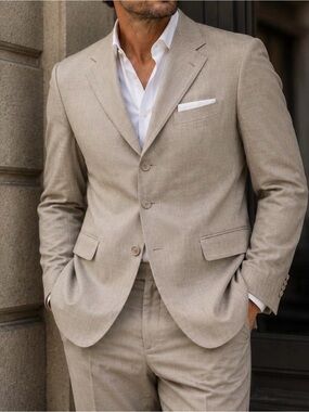 Cesarani Italy 100% Wool Sport Coat Blazer 40R Beige Taupe Trabaldo Togna